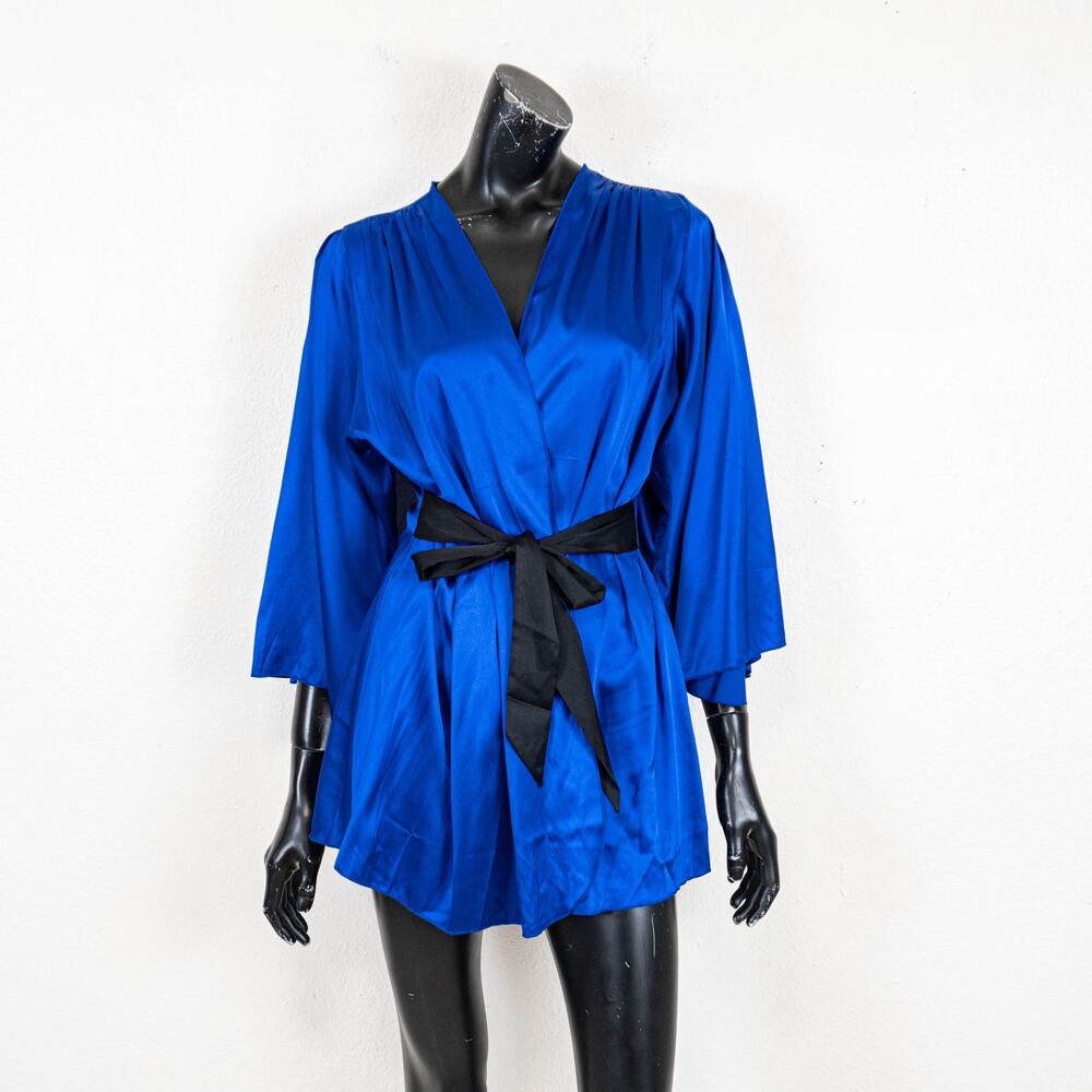 Fleur Du Mal Angel Sleeve Robe Denim blue Silk Charmeuse sz M/L - Picture 7 of 10